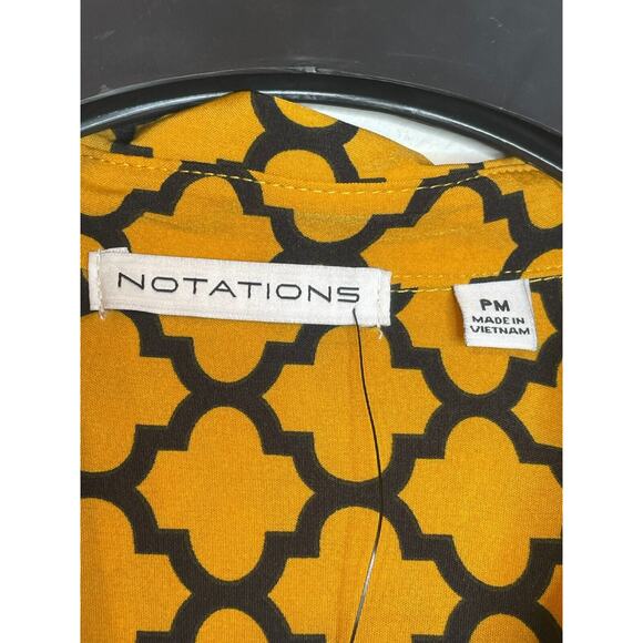 Notations Womens Button Up Shirt Golden Black PM Long Roll Tab Sleeve Pockets - Picture 2 of 7